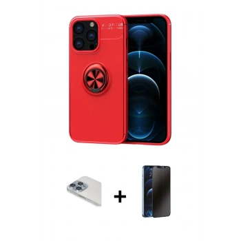 MARSİLYAN™- iPhone 13 Pro Max Kılıf Yankı Form Prime - Siyah 3D Antistatik Hayalet Cam Ekran Koruyucu + Pers Alüminyum Kamera Lens - SABE