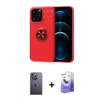 MARSİLYAN™- iPhone 13 Pro Max Kılıf Yankı Form Prime - Siyah Bilvis 5in1 5D Magic Hayalet Cam Ekran Koruyucu + Neon Fosforlu Kamera Lens - BZ