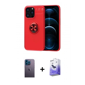 MARSİLYAN™- iPhone 13 Pro Max Kılıf Yankı Form Prime - Siyah Bilvis 5in1 5D Magic Hayalet Cam Ekran Koruyucu + Neon Fosforlu Kamera Lens - MI
