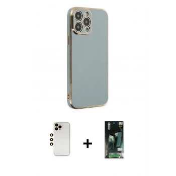 MARSİLYAN™- iPhone 13 Pro Max Kılıf Yankı Serisi - Şeffaf 360 Full Body Arka Koruyucu + Shine Kamera Lens - GD