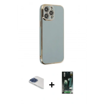 MARSİLYAN™- iPhone 13 Pro Max Kılıf Yankı Serisi - Şeffaf 360 Full Body Arka Koruyucu + Pers Alüminyum Kamera Lens - LT