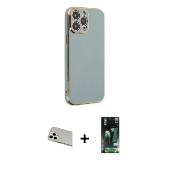 MARSİLYAN™- iPhone 13 Pro Max Kılıf Yankı Serisi - Şeffaf 360 Full Body Arka Koruyucu + Rainbow Kamera Lens Koruma Cam - BZ
