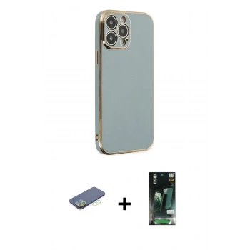 MARSİLYAN™- iPhone 13 Pro Max Kılıf Yankı Serisi - Şeffaf 360 Full Body Arka Koruyucu + Renkli Kamera Lens Koruma Cam - YL