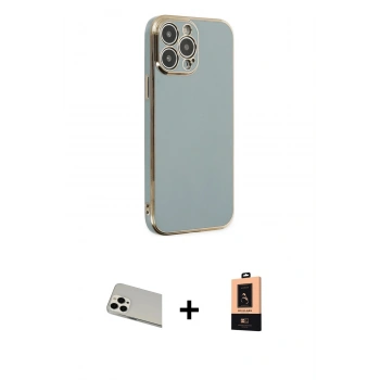MARSİLYAN™- iPhone 13 Pro Max Kılıf Yankı Serisi - Şeffaf Maxco Cam Ekran Koruyucu + Rainbow Kamera Lens Koruma Cam - BZ