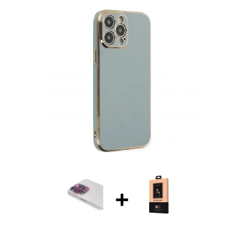 MARSİLYAN™- iPhone 13 Pro Max Kılıf Yankı Serisi - Şeffaf Maxco Cam Ekran Koruyucu + Pers Alüminyum Kamera Lens - GI