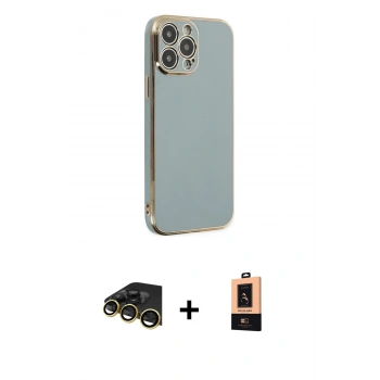 MARSİLYAN™- iPhone 13 Pro Max Kılıf Yankı Serisi - Şeffaf Maxco Cam Ekran Koruyucu + Raze Metal Kamera Lens - GD