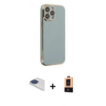 MARSİLYAN™- iPhone 13 Pro Max Kılıf Yankı Serisi - Şeffaf Maxco Cam Ekran Koruyucu + Pers Alüminyum Kamera Lens - LT