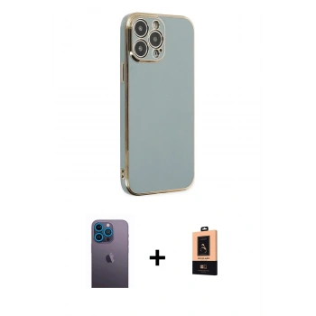MARSİLYAN™- iPhone 13 Pro Max Kılıf Yankı Serisi - Şeffaf Maxco Cam Ekran Koruyucu + Neon Fosforlu Kamera Lens - MI