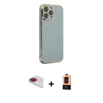 MARSİLYAN™- iPhone 13 Pro Max Kılıf Yankı Serisi - Şeffaf Maxco Cam Ekran Koruyucu + Pers Alüminyum Kamera Lens - KI