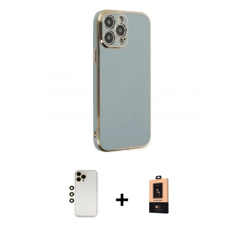 MARSİLYAN™- iPhone 13 Pro Max Kılıf Yankı Serisi - Şeffaf Maxco Cam Ekran Koruyucu + Shine Kamera Lens - GD