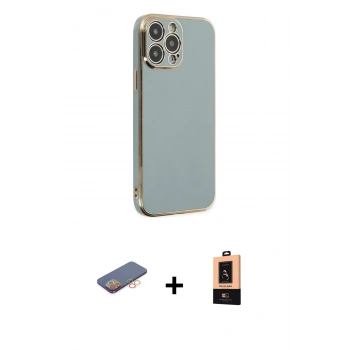 MARSİLYAN™- iPhone 13 Pro Max Kılıf Yankı Serisi - Şeffaf Maxco Cam Ekran Koruyucu + Renkli Kamera Lens Koruma Cam - TU