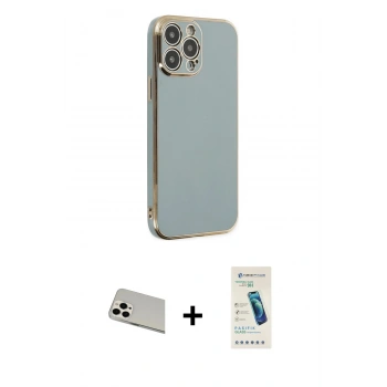 MARSİLYAN™- iPhone 13 Pro Max Kılıf Yankı Serisi - Şeffaf Pasifik Cam Ekran Koruyucu + Rainbow Kamera Lens Koruma Cam - BZ