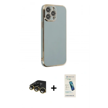 MARSİLYAN™- iPhone 13 Pro Max Kılıf Yankı Serisi - Şeffaf Pasifik Cam Ekran Koruyucu + Raze Metal Kamera Lens - GD