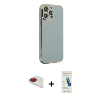 MARSİLYAN™- iPhone 13 Pro Max Kılıf Yankı Serisi - Şeffaf Pasifik Cam Ekran Koruyucu + Pers Alüminyum Kamera Lens - KI