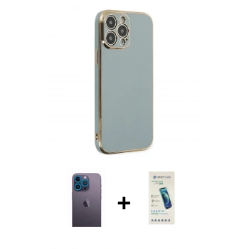 MARSİLYAN™- iPhone 13 Pro Max Kılıf Yankı Serisi - Şeffaf Pasifik Cam Ekran Koruyucu + Neon Fosforlu Kamera Lens - MI