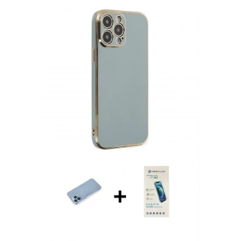 MARSİLYAN™- iPhone 13 Pro Max Kılıf Yankı Serisi - Şeffaf Pasifik Cam Ekran Koruyucu + Shine Kamera Lens Koruma Cam - MI