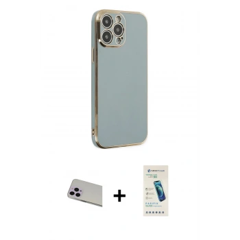MARSİLYAN™- iPhone 13 Pro Max Kılıf Yankı Serisi - Şeffaf Pasifik Cam Ekran Koruyucu + Rainbow Kamera Lens Koruma Cam - MR