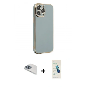 MARSİLYAN™- iPhone 13 Pro Max Kılıf Yankı Serisi - Şeffaf Pasifik Cam Ekran Koruyucu + Pers Alüminyum Kamera Lens - SABE