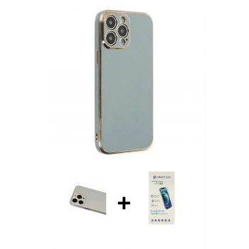 MARSİLYAN™- iPhone 13 Pro Max Kılıf Yankı Serisi - Şeffaf Pasifik Cam Ekran Koruyucu + Rainbow Kamera Lens Koruma Cam - REGD