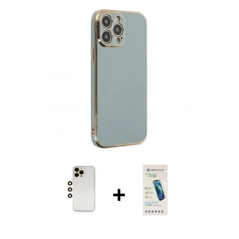 MARSİLYAN™- iPhone 13 Pro Max Kılıf Yankı Serisi - Şeffaf Pasifik Cam Ekran Koruyucu + Shine Kamera Lens - GD