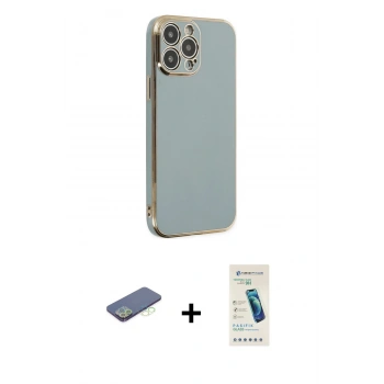 MARSİLYAN™- iPhone 13 Pro Max Kılıf Yankı Serisi - Şeffaf Pasifik Cam Ekran Koruyucu + Renkli Kamera Lens Koruma Cam - YL