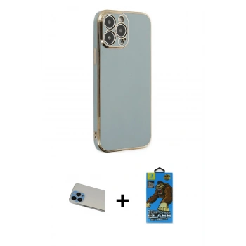 MARSİLYAN™- iPhone 13 Pro Max Kılıf Yankı Serisi - Siyah 18D Cam Ekran Koruyucu + Rainbow Kamera Lens Koruma Cam - MI