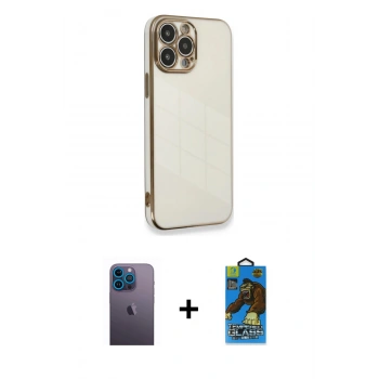 MARSİLYAN™- iPhone 13 Pro Max Kılıf Yankı Serisi - Siyah 18D Cam Ekran Koruyucu + Neon Fosforlu Kamera Lens - MI