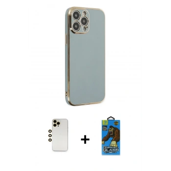 MARSİLYAN™- iPhone 13 Pro Max Kılıf Yankı Serisi - Siyah 18D Cam Ekran Koruyucu + Shine Kamera Lens - GD