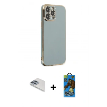 MARSİLYAN™- iPhone 13 Pro Max Kılıf Yankı Serisi - Siyah 18D Cam Ekran Koruyucu + Pers Alüminyum Kamera Lens - SABE