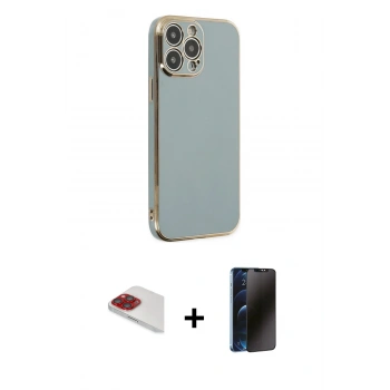 MARSİLYAN™- iPhone 13 Pro Max Kılıf Yankı Serisi - Siyah 3D Antistatik Hayalet Cam Ekran Koruyucu + Pers Alüminyum Kamera Lens - KI