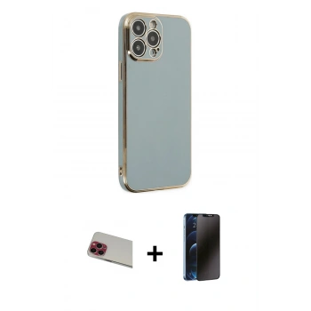 MARSİLYAN™- iPhone 13 Pro Max Kılıf Yankı Serisi - Siyah 3D Antistatik Hayalet Cam Ekran Koruyucu + Rainbow Kamera Lens Koruma Cam - KI