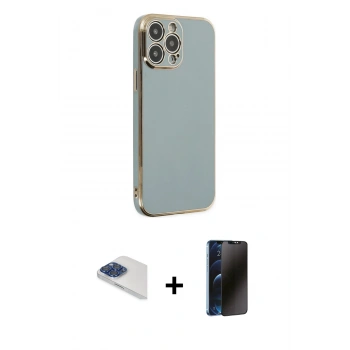 MARSİLYAN™- iPhone 13 Pro Max Kılıf Yankı Serisi - Siyah 3D Antistatik Hayalet Cam Ekran Koruyucu + Pers Alüminyum Kamera Lens - LT