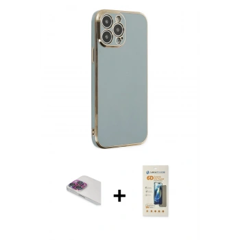 MARSİLYAN™- iPhone 13 Pro Max Kılıf Yankı Serisi - Siyah 6D Mat Seramik Hayalet Nano Ekran Koruyucu + Pers Alüminyum Kamera Lens - GI