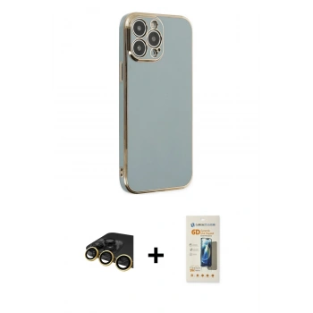 MARSİLYAN™- iPhone 13 Pro Max Kılıf Yankı Serisi - Siyah 6D Mat Seramik Hayalet Nano Ekran Koruyucu + Raze Metal Kamera Lens - GD