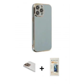 MARSİLYAN™- iPhone 13 Pro Max Kılıf Yankı Serisi - Siyah 6D Mat Seramik Hayalet Nano Ekran Koruyucu + Pers Alüminyum Kamera Lens - GD