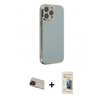 MARSİLYAN™- iPhone 13 Pro Max Kılıf Yankı Serisi - Siyah 6D Mat Seramik Hayalet Nano Ekran Koruyucu + Rainbow Kamera Lens Koruma Cam - KI