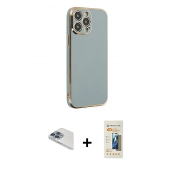 MARSİLYAN™- iPhone 13 Pro Max Kılıf Yankı Serisi - Siyah 6D Mat Seramik Hayalet Nano Ekran Koruyucu + Pers Alüminyum Kamera Lens - SABE