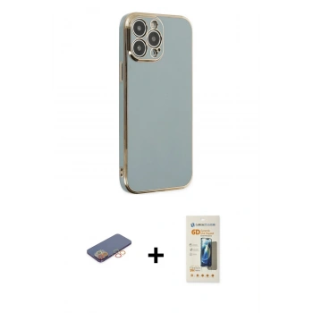 MARSİLYAN™- iPhone 13 Pro Max Kılıf Yankı Serisi - Siyah 6D Mat Seramik Hayalet Nano Ekran Koruyucu + Renkli Kamera Lens Koruma Cam - TU
