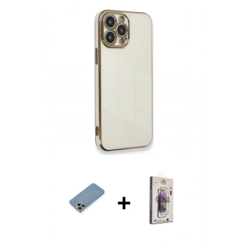 MARSİLYAN™- iPhone 13 Pro Max Kılıf Yankı Serisi - Siyah Bilvis 3D Cam Ekran Koruyucu + Shine Kamera Lens Koruma Cam - GI