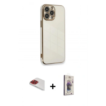MARSİLYAN™- iPhone 13 Pro Max Kılıf Yankı Serisi - Siyah Bilvis 3D Cam Ekran Koruyucu + Pers Alüminyum Kamera Lens - KI