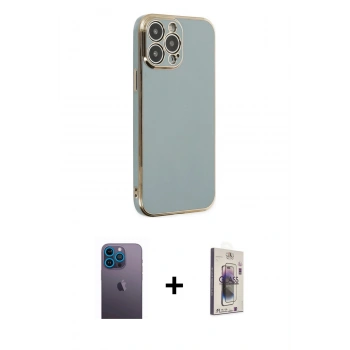 MARSİLYAN™- iPhone 13 Pro Max Kılıf Yankı Serisi - Siyah Bilvis 3D Cam Ekran Koruyucu + Neon Fosforlu Kamera Lens - MI