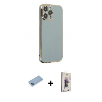 MARSİLYAN™- iPhone 13 Pro Max Kılıf Yankı Serisi - Siyah Bilvis 3D Cam Ekran Koruyucu + Shine Kamera Lens Koruma Cam - MI