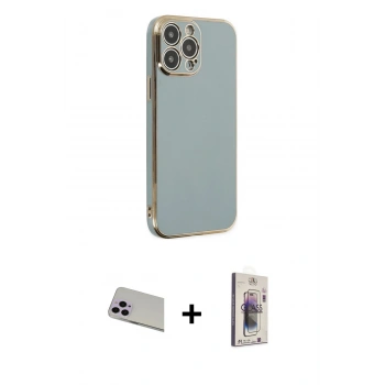 MARSİLYAN™- iPhone 13 Pro Max Kılıf Yankı Serisi - Siyah Bilvis 3D Cam Ekran Koruyucu + Rainbow Kamera Lens Koruma Cam - MR