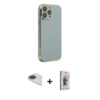 MARSİLYAN™- iPhone 13 Pro Max Kılıf Yankı Serisi - Siyah Bilvis 3D Cam Ekran Koruyucu + Pers Alüminyum Kamera Lens - LT