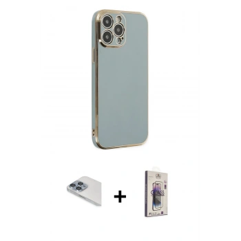 MARSİLYAN™- iPhone 13 Pro Max Kılıf Yankı Serisi - Siyah Bilvis 3D Cam Ekran Koruyucu + Pers Alüminyum Kamera Lens - SABE