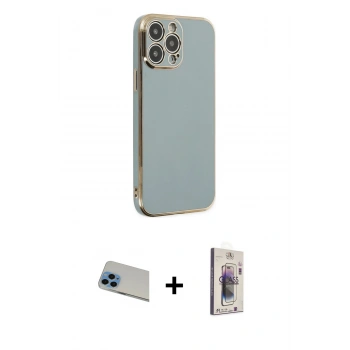 MARSİLYAN™- iPhone 13 Pro Max Kılıf Yankı Serisi - Siyah Bilvis 3D Cam Ekran Koruyucu + Rainbow Kamera Lens Koruma Cam - MI