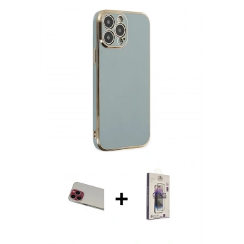 MARSİLYAN™- iPhone 13 Pro Max Kılıf Yankı Serisi - Siyah Bilvis 3D Cam Ekran Koruyucu + Rainbow Kamera Lens Koruma Cam - KI