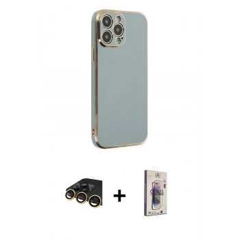 MARSİLYAN™- iPhone 13 Pro Max Kılıf Yankı Serisi - Siyah Bilvis 3D Cam Ekran Koruyucu + Raze Metal Kamera Lens - GD