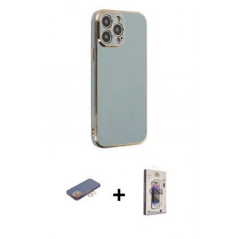 MARSİLYAN™- iPhone 13 Pro Max Kılıf Yankı Serisi - Siyah Bilvis 3D Cam Ekran Koruyucu + Renkli Kamera Lens Koruma Cam - TU