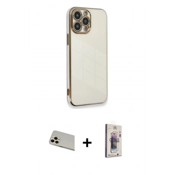 MARSİLYAN™- iPhone 13 Pro Max Kılıf Yankı Serisi - Siyah Bilvis 3D Cam Ekran Koruyucu + Rainbow Kamera Lens Koruma Cam - REGD